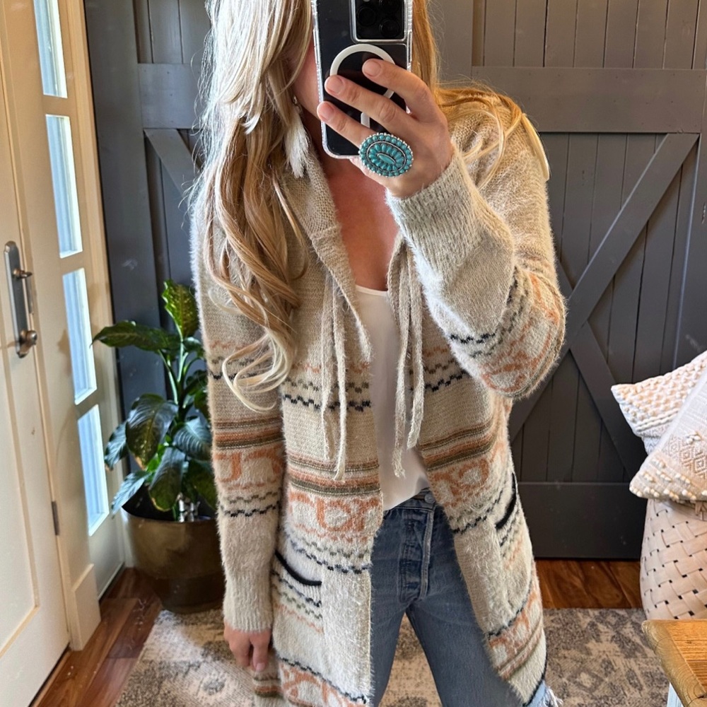 New Cozy Oversized Hooded Pocketed Long Cardigan Sweater Coat Western - Picture 2 of 7